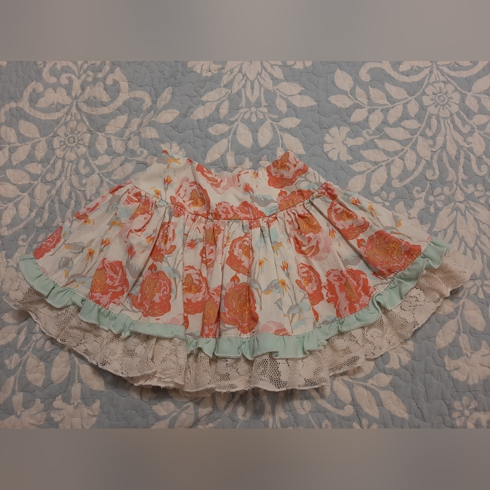 Magpie and Mabel Girls pink and green floral skirt. 2T Adorable